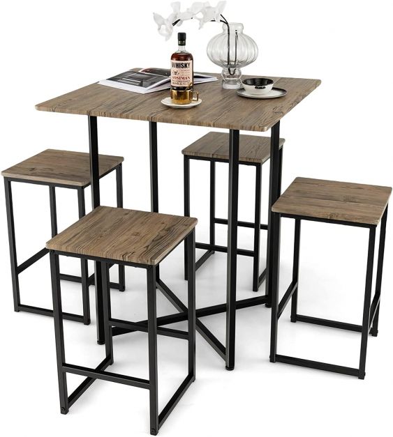 5 Piece Dining Table Set with Metal Frame for Small Spaces