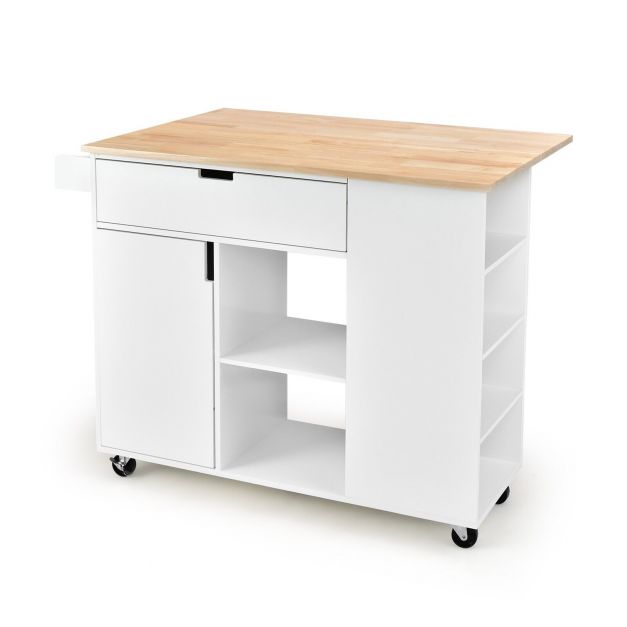 Drop-Leaf Kitchen Island with Rubber Wood Top