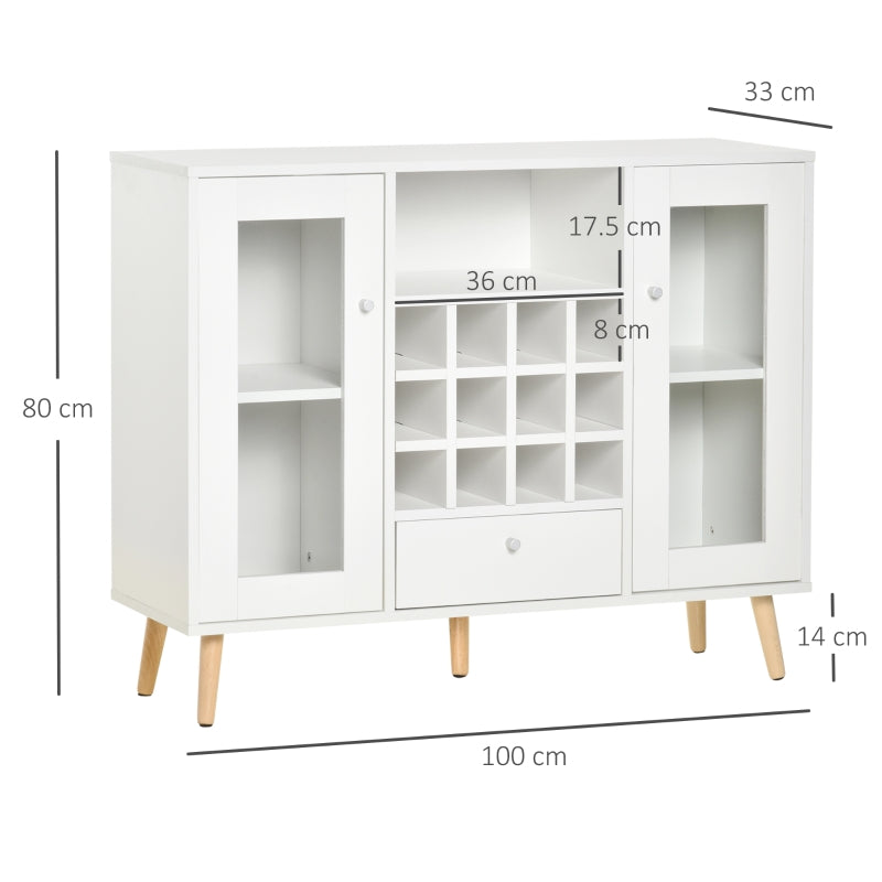 Modern Sideboard Cabinet Kitchen Cupboard with Glass Doors, Drawer & Wine Rack