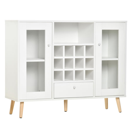 Modern Sideboard Cabinet Kitchen Cupboard with Glass Doors, Drawer & Wine Rack