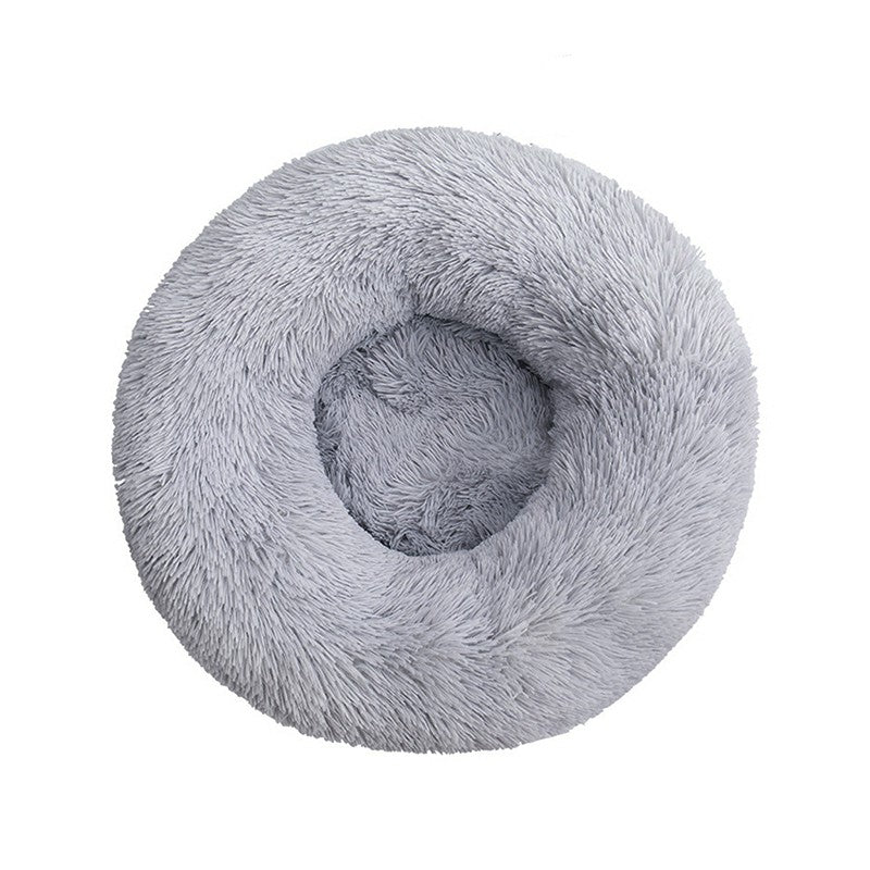 Cat Puppy Calming Plush Cushion Round Pet Bed without Zippers and Non-removable