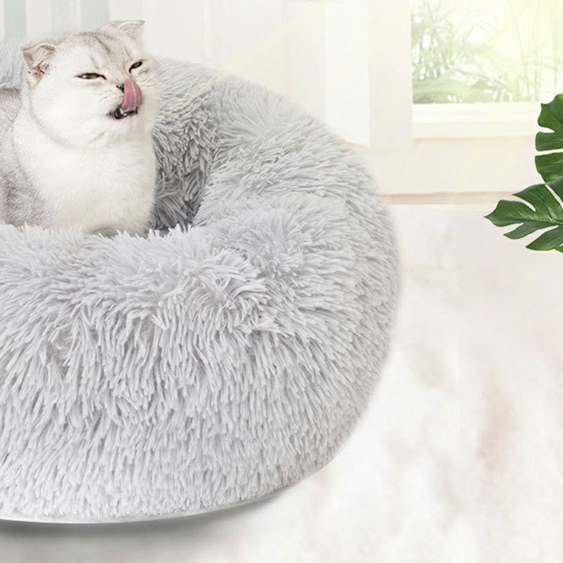Cat Puppy Calming Plush Cushion Round Pet Bed without Zippers and Non-removable