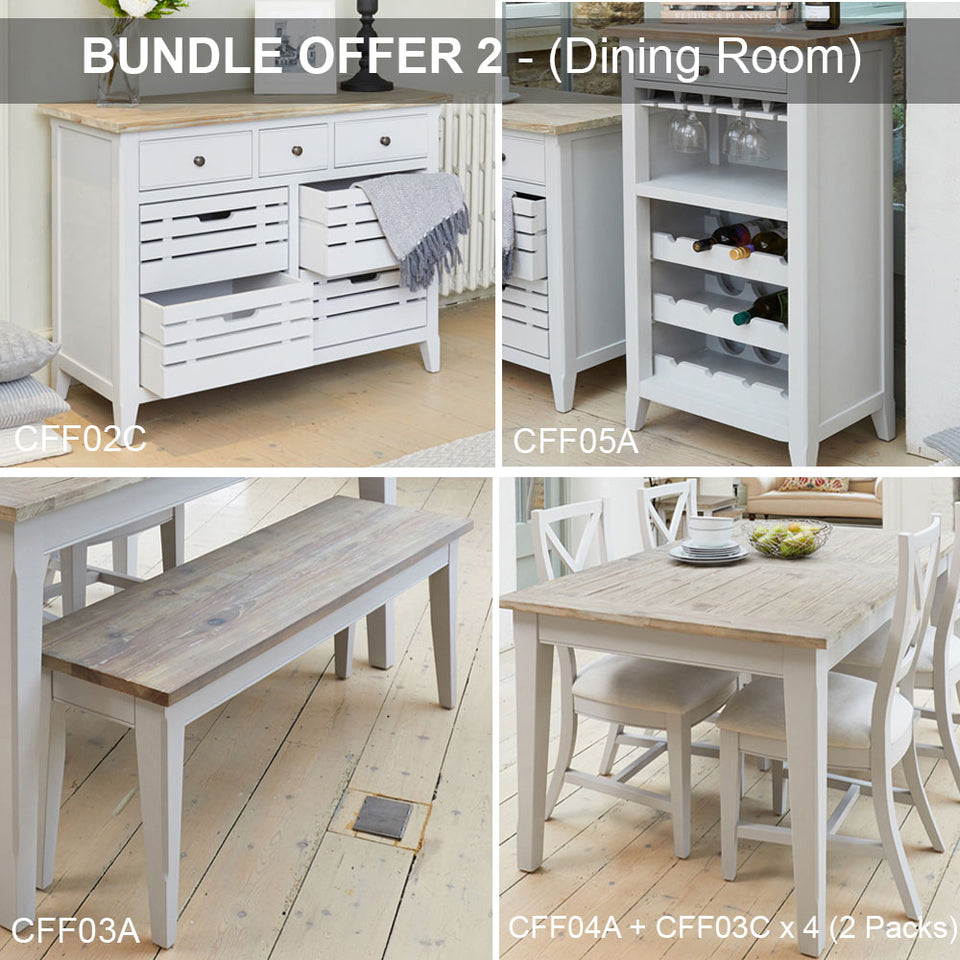 Signature Bundle for Dining Rooms (Table, chairs,Bench, Sideboard and Wine rack)