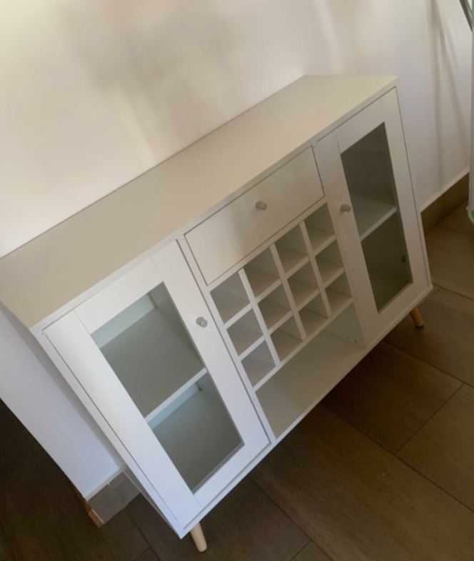 Modern Sideboard Cabinet Kitchen Cupboard with Glass Doors, Drawer & Wine Rack