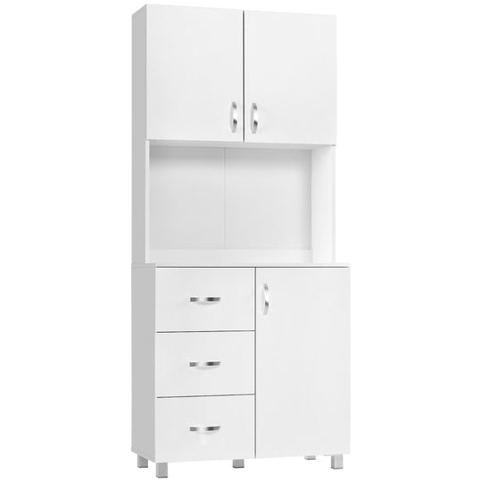 Adjustable Height Free standing Kitchen Cupboard with Shelves and Open Space- White