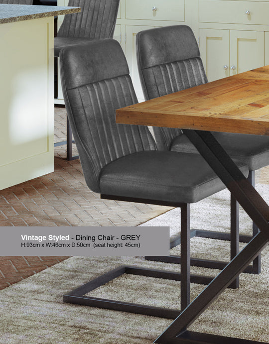 Vintage Grey and Brown Leather Dining Chair (Pack of Two)