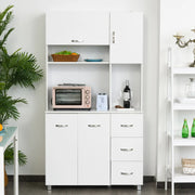 Freestanding Kitchen Storage Unit w/ Cupboard Open Compartments - White
