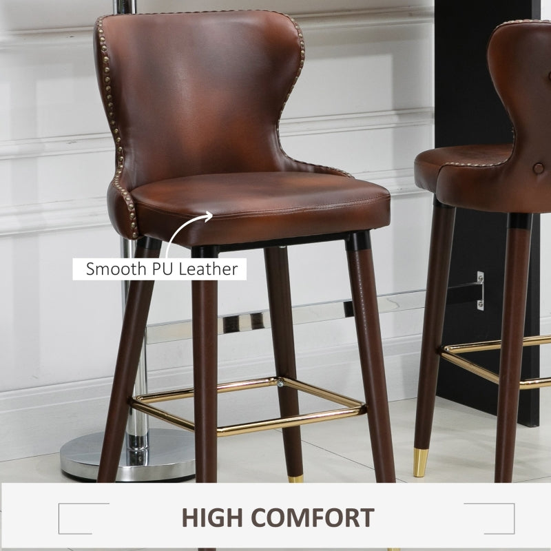 Set of 2 PU Leather Vintage Counter-Height Bar Chair