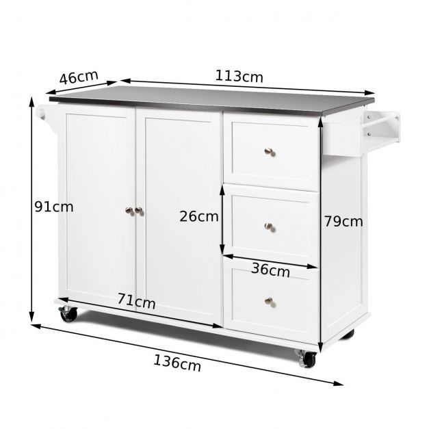 2-Doors Rolling Kitchen Island Cart with 3 Drawers