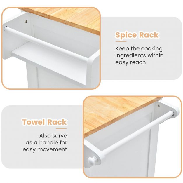 Rolling Kitchen Island Cart with Drop-Leaf Countertop and 4 Rotatable Casters
