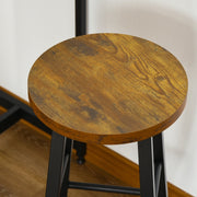 HOMCOM industrial bar table set with two stools and a storage shelf, showcasing a stylish design in a modern setting.