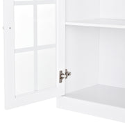 HOMCOM white kitchen cupboard sideboard with glass doors, shelves, and countertop storage unit, 80L x 37W x 183H cm