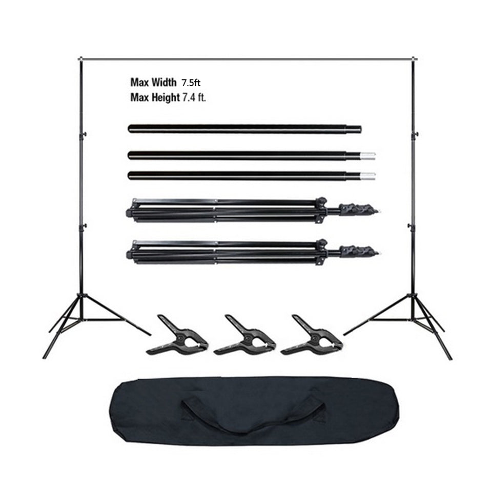 2*2M Backdrop Support Stand Set 3 Fish Mouth Clips Black