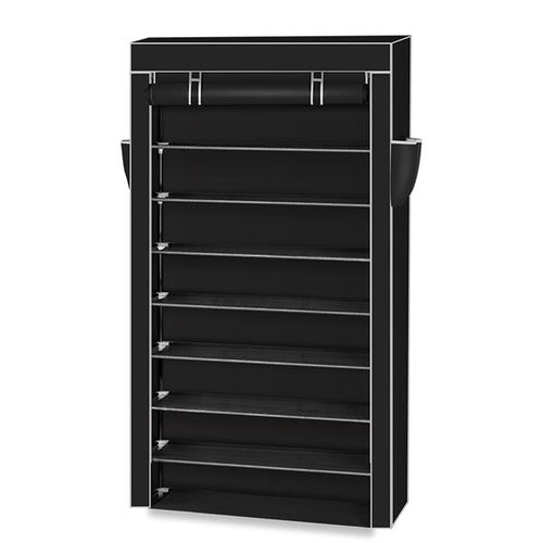 10 Tiers Shoe Rack with Dustproof Cover Closet Shoe Storage Cabinet Organizer Black and Grey