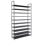 Black Lavish Kitchen Isle 10-tier non-woven fabric shoe rack with handle, simple assembly for organized footwear storage.