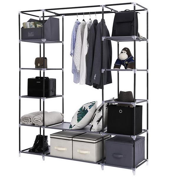 69" Portable Clothes Closet Wardrobe Storage Organizer with Non-Woven Fabric Grey