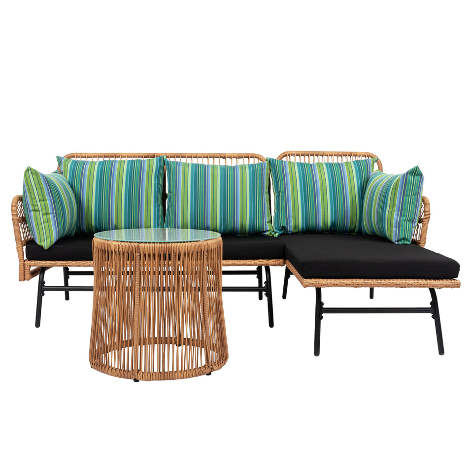 Outdoor 3 Piece Sectional Set Patio Furniture, Rope Woven L-Shaped  Sofa