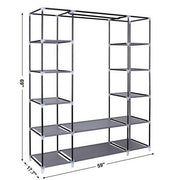 Lavish Kitchen Isle 69-inch portable clothes closet wardrobe with grey and black non-woven fabric storage organizer.