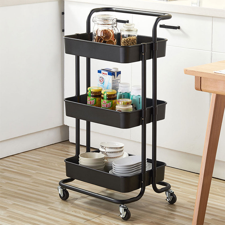 3-Tier Home Kitchen Storage Utility cart Metal&ABS - Black-Lavish Kitchen Island