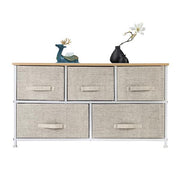Lavish Kitchen Isle 2-tier wide closet dresser with five fabric drawers and metal frame for organized storage.