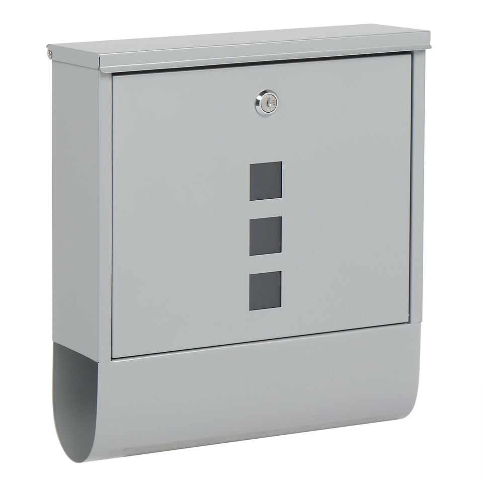 Durable Stainless Steel Mailbox Silver Wall-Mounted Lockable Post Letter Box with Viewing Windows