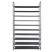 Black Lavish Kitchen Isle 10-tier shoe rack made of non-woven fabric with handles, designed for simple assembly and convenient storage.