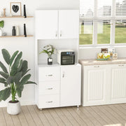 Adjustable Height Free standing Kitchen Cupboard with Shelves and Open Space- White