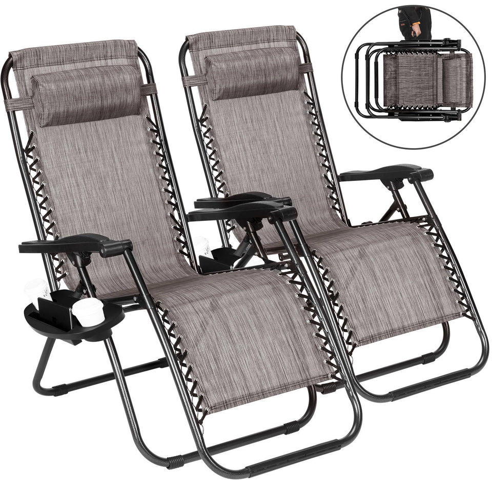 Set of 2 Sun Lounger Recliner Beach Chair Patio Lounger Outdoor Chair, Grey