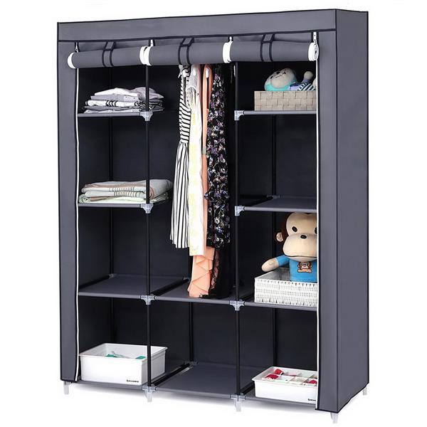 67" Portable Closet Organizer Wardrobe Storage Organizer with 10 Shelves Quick and Easy to Assemble Extra Space Grey