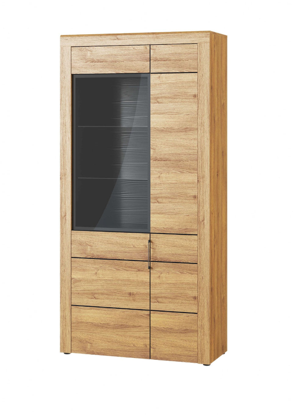 Large Oak Effect Display Cabinet with Black Background