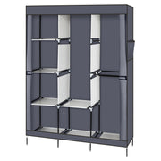 Grey 71-inch portable wardrobe closet with shelf, Lavish Kitchen Isle clothes rack and storage organizer for clothing and accessories.