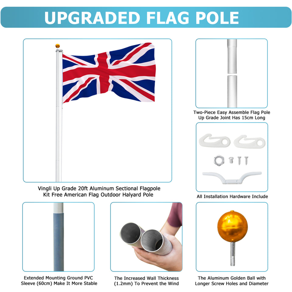 Aluminium Alloy Splicing Flagpole Adjustable And Retractable Courtyard Outdoor UK National Flagpole