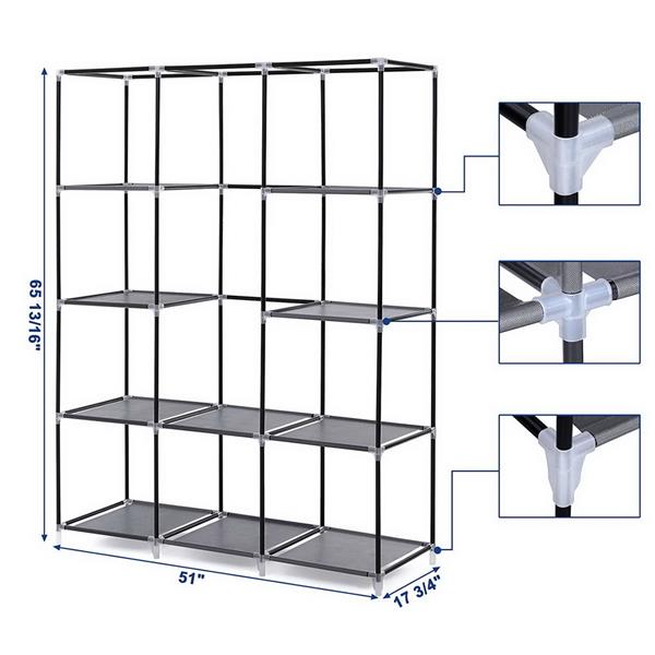 67" Portable Closet Organizer Wardrobe Storage Organizer with 10 Shelves Quick and Easy to Assemble Extra Space Grey