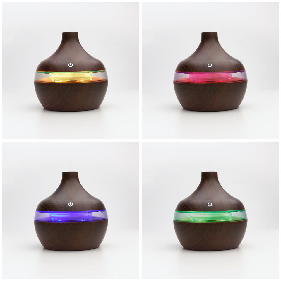 5V colourful wood grain aromatherapy machine-light brown (with 1 x Essential Oil Set, with 2 X Essential Oil Set)