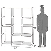 Grey 71-inch portable closet wardrobe clothes rack with shelf, storage organizer, and sturdy metal frame, ideal for clothing organization.