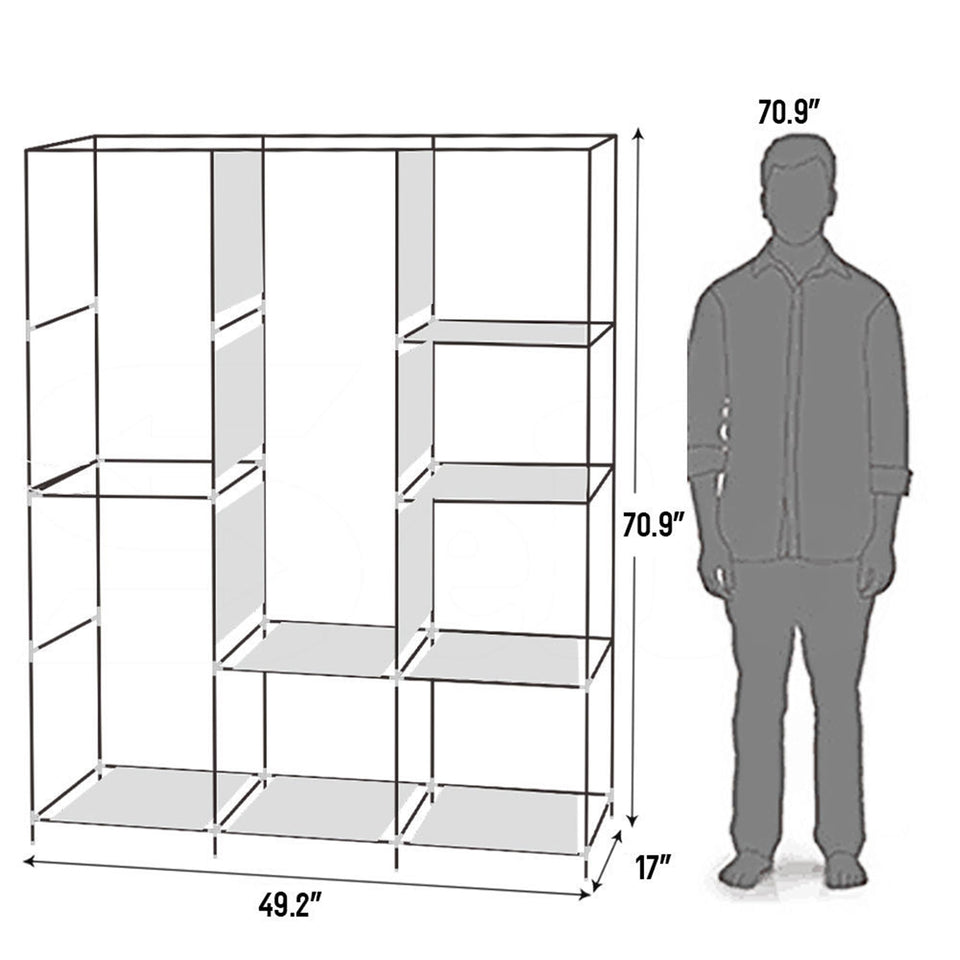 71" Portable Closet Wardrobe Clothes Rack Storage Organizer with Shelf Grey