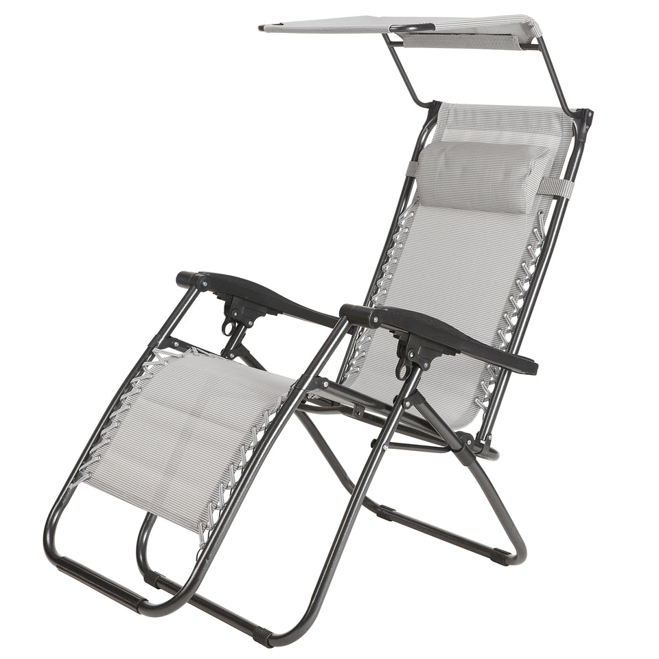 Set of 2 Folding Camping Chair with Canopy- Grey