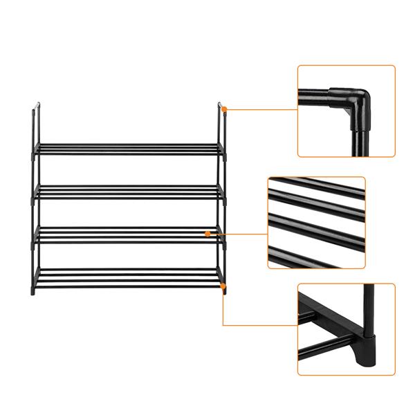 4 Tiers Shoe Rack Shoe Tower Shelf Storage Organizer For Bedroom, Entryway, Hallway, and Closet-  Black Colour