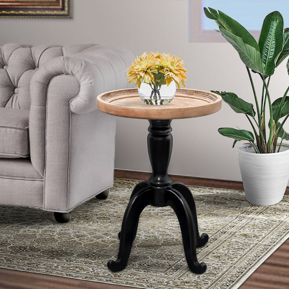 Knight Home Elizabeth French Country Accent Table with Octagonal Top, Natural + Distressed Black