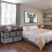 2-Tier Wide Closet Dresser, Nursery Dresser Tower with 5 Easy Pull Fabric Drawers and Metal Frame, Multi-Purpose Organizer Unit for Closets, Dorm Room, Living Room, Hallway, Grey
