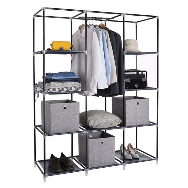 67" Portable Closet Organizer Wardrobe Storage Organizer with 10 Shelves Quick and Easy to Assemble Extra Space Grey