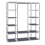 Lavish Kitchen Isle 69-inch portable clothes closet wardrobe storage organizer in grey and black non-woven fabric with hanging space and shelves.