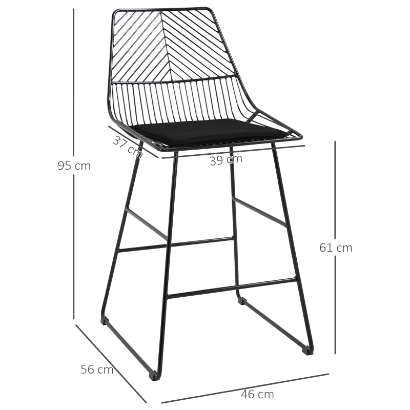Set of 2 Bar stools Modern Counter Height Wire Metal