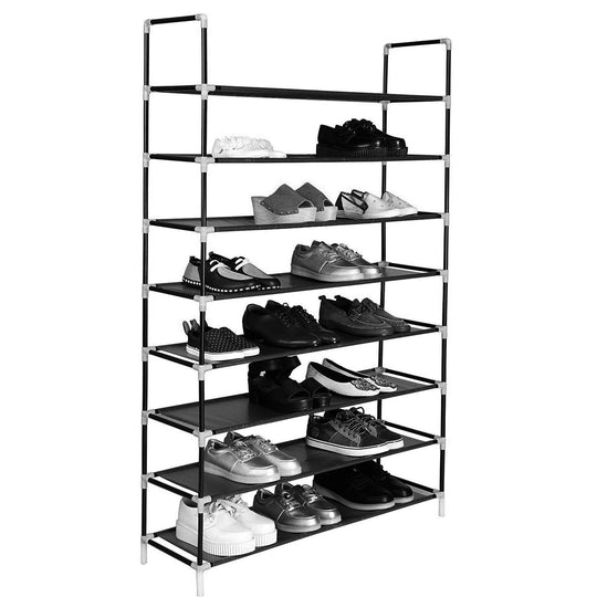 Shoe Rack Large 8 Tier 100cm Black Non-Woven & Steel Shelf Storage Unit