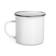 White 12oz enamel mug from Lavish Kitchen Isle, shown from the left side with a smooth enamel finish.