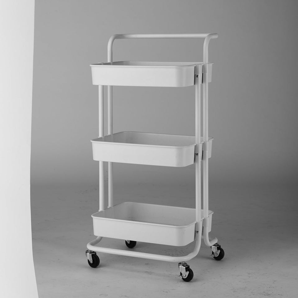 3-Tier Home Kitchen Storage Utility cart Metal&ABS -White-Lavish Kitchen Island