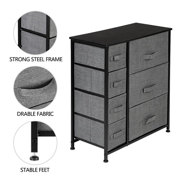 Dresser With 7 Drawers for Bedroom, Hallway, Closet, Office Organization Grey