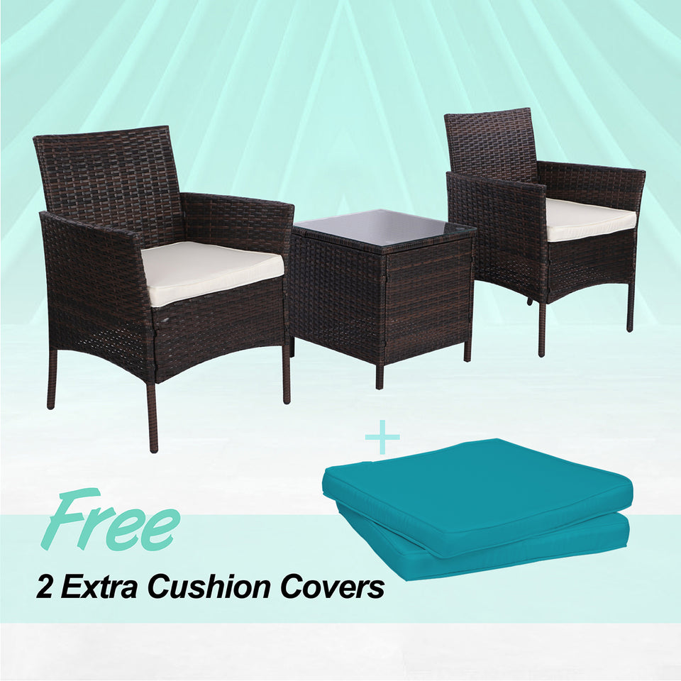 Brown 3 PCS Rattan Wicker Furniture Set Of 2 with Coffee Table