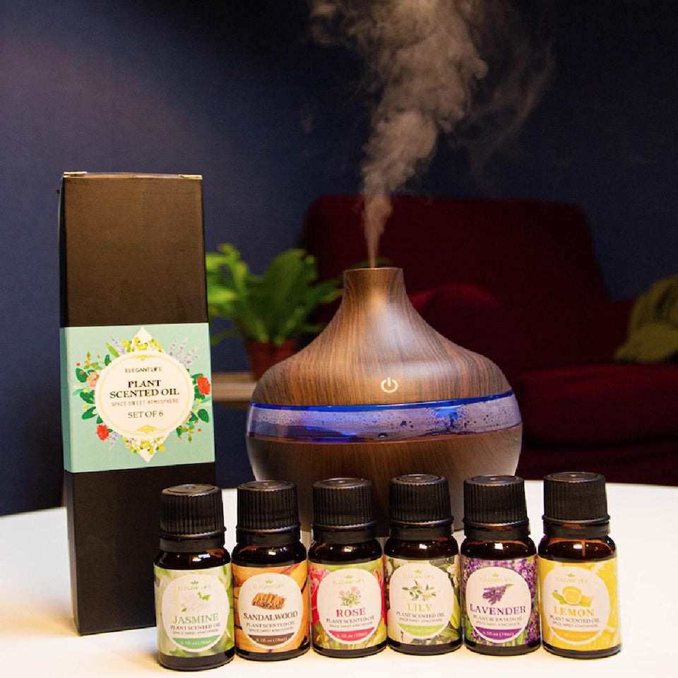 5V colourful wood grain aromatherapy machine-light brown (with 1 x Essential Oil Set, with 2 X Essential Oil Set)