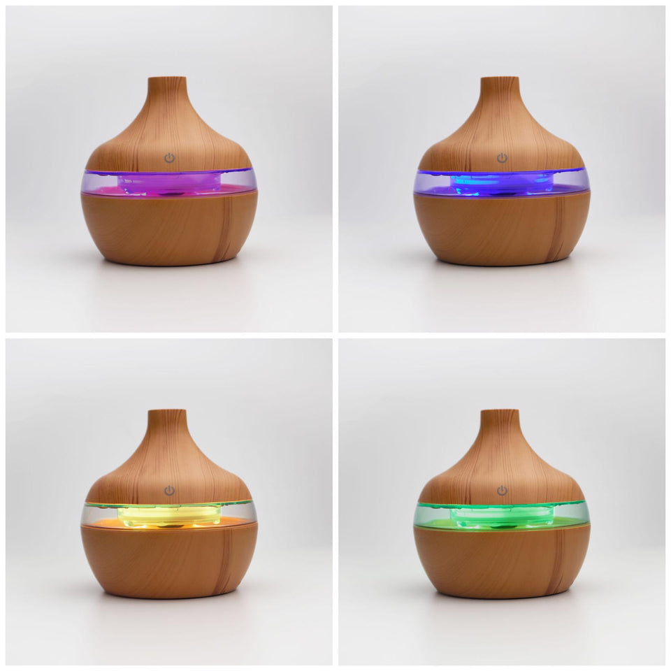 5V colourful wood grain aromatherapy machine-light brown (with 1 x Essential Oil Set, with 2 X Essential Oil Set)